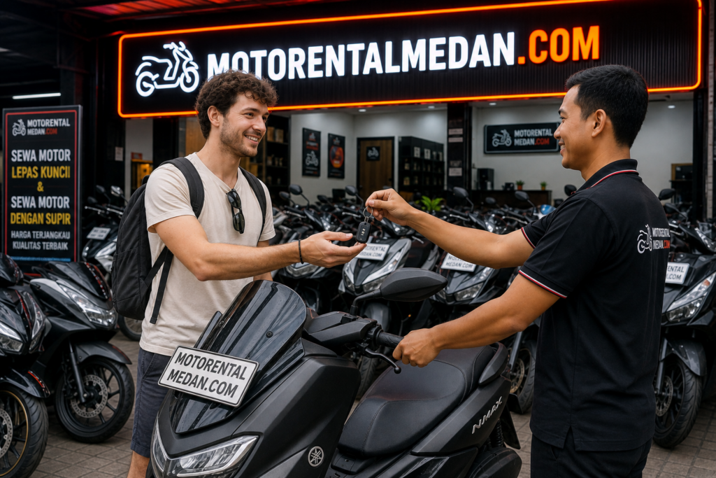 motorentalmedan penyerahan kunci kepada konsumen pria dari perancis